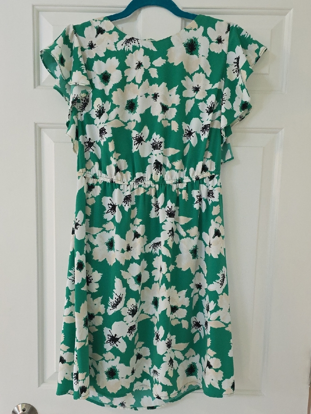 Green Floral Dress with White Bloom Print